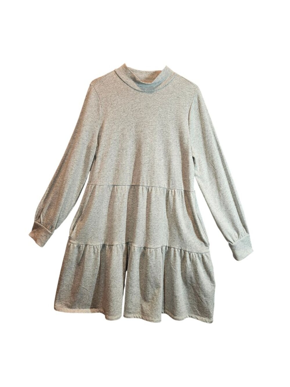 Style & Co Womens L Light Gray Tiered Long Sleeve Dress warm cozy pockets jersey